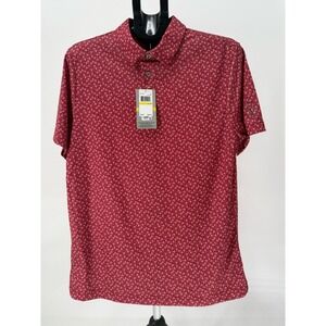 PGA Tour Pro Series Mens M Red All Over Print Short Sleeve Golf Polo Shirt NEW